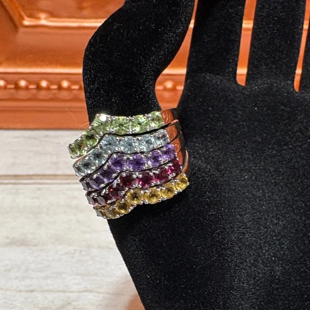 Multi-Color Gemstone Stackable Rings - Picture 1 of 2